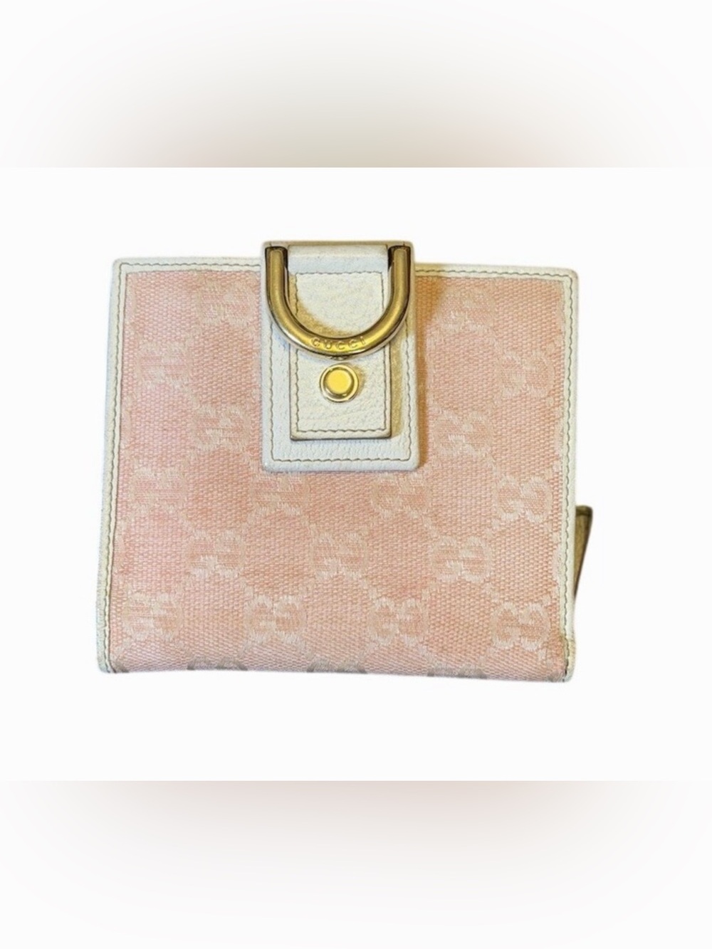 Gucci Pink Canvas Abbey GG Monogram D-Ring Wallet Bifold Zip Coin Pocket